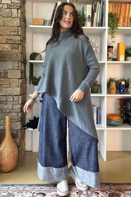 Bowie Asymmetric Turtle Neck Ribby Knit Pidgeon /28 =